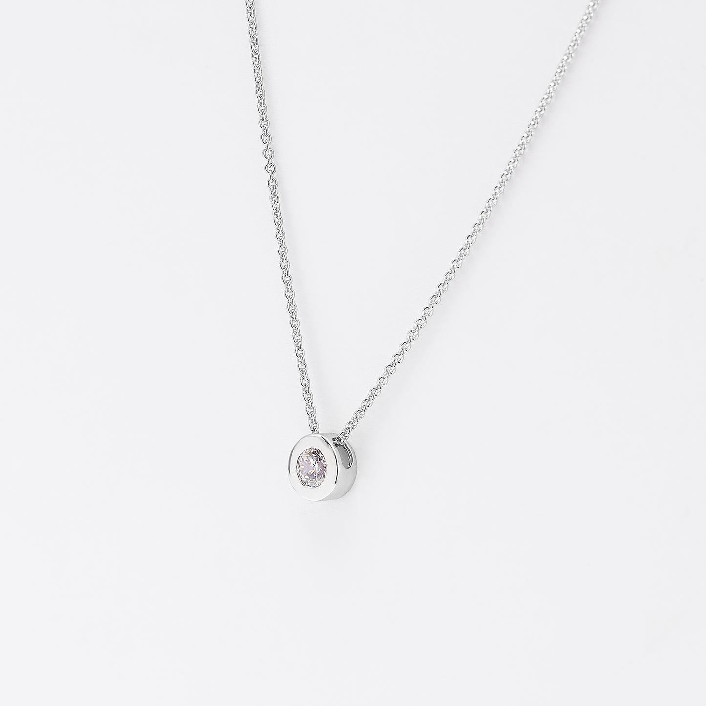 Sterling Silver 6.5mm Bezel Set Zirconia Slider Necklace