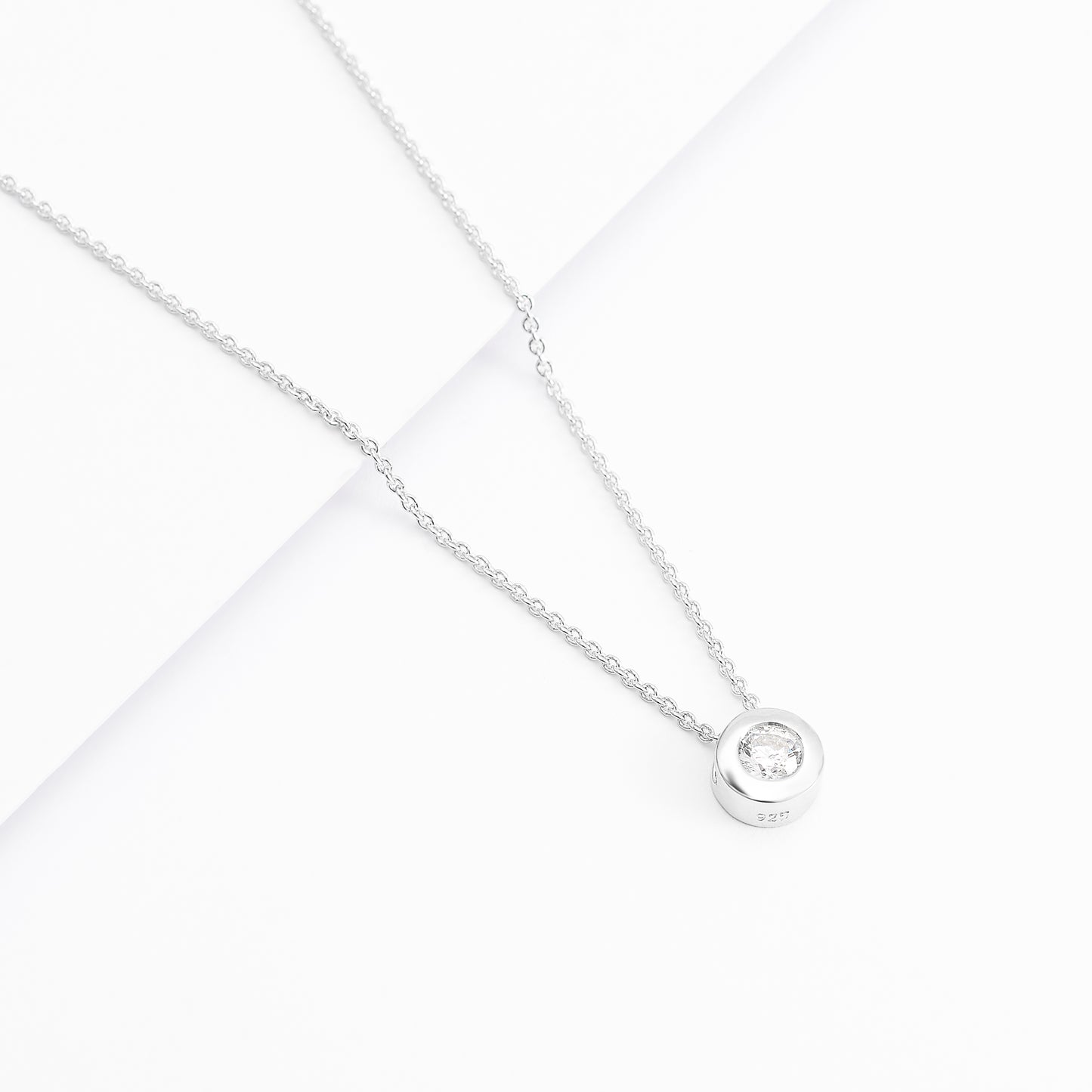 Sterling Silver 6.5mm Bezel Set Zirconia Slider Necklace