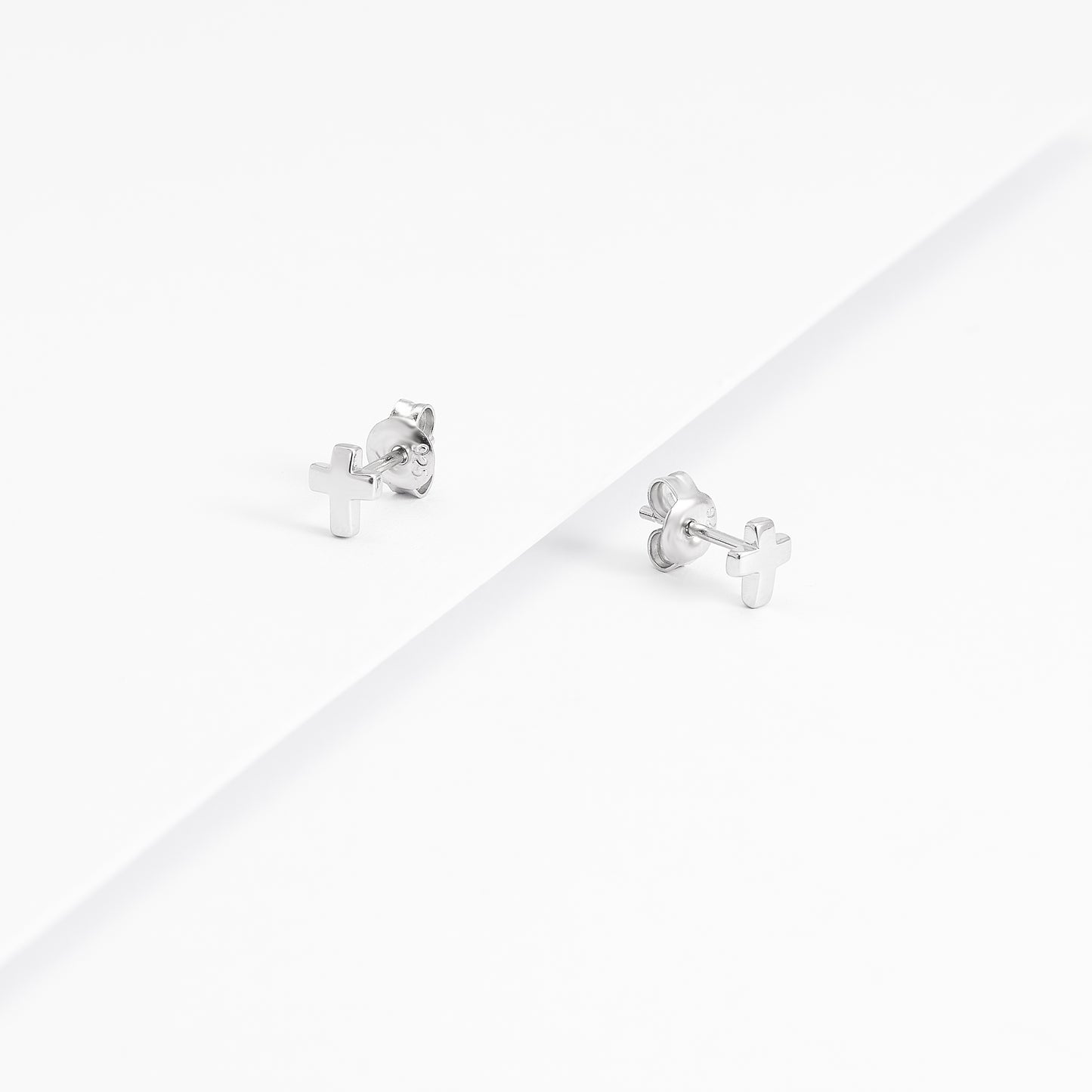 Sterling Silver Plain Cross Stud Earrings