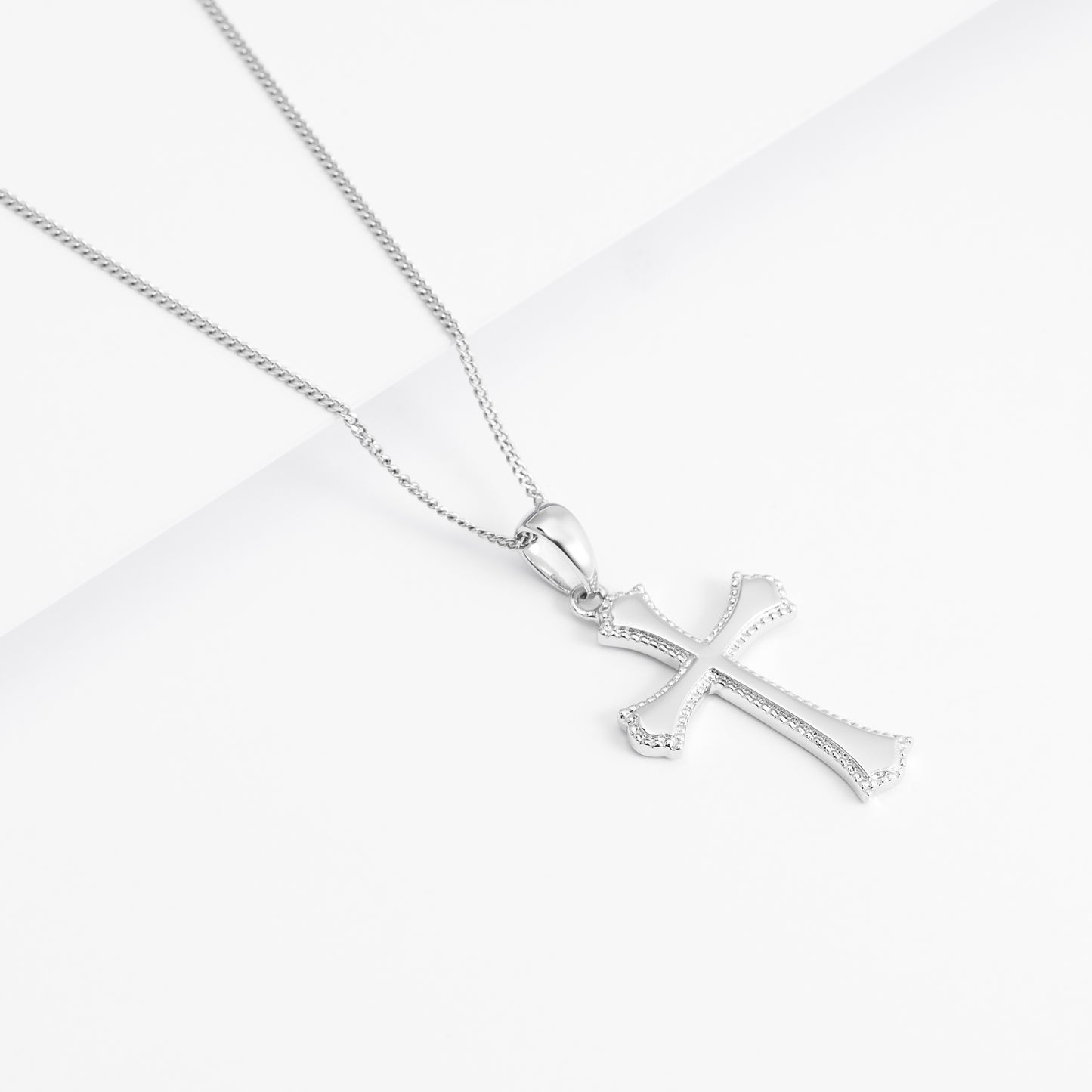 Sterling Silver Beaded Edge Cross Pendant 16x23mm