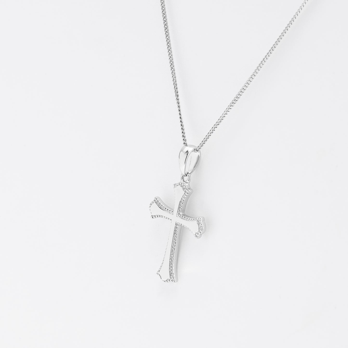 Sterling Silver Beaded Edge Cross Pendant 16x23mm