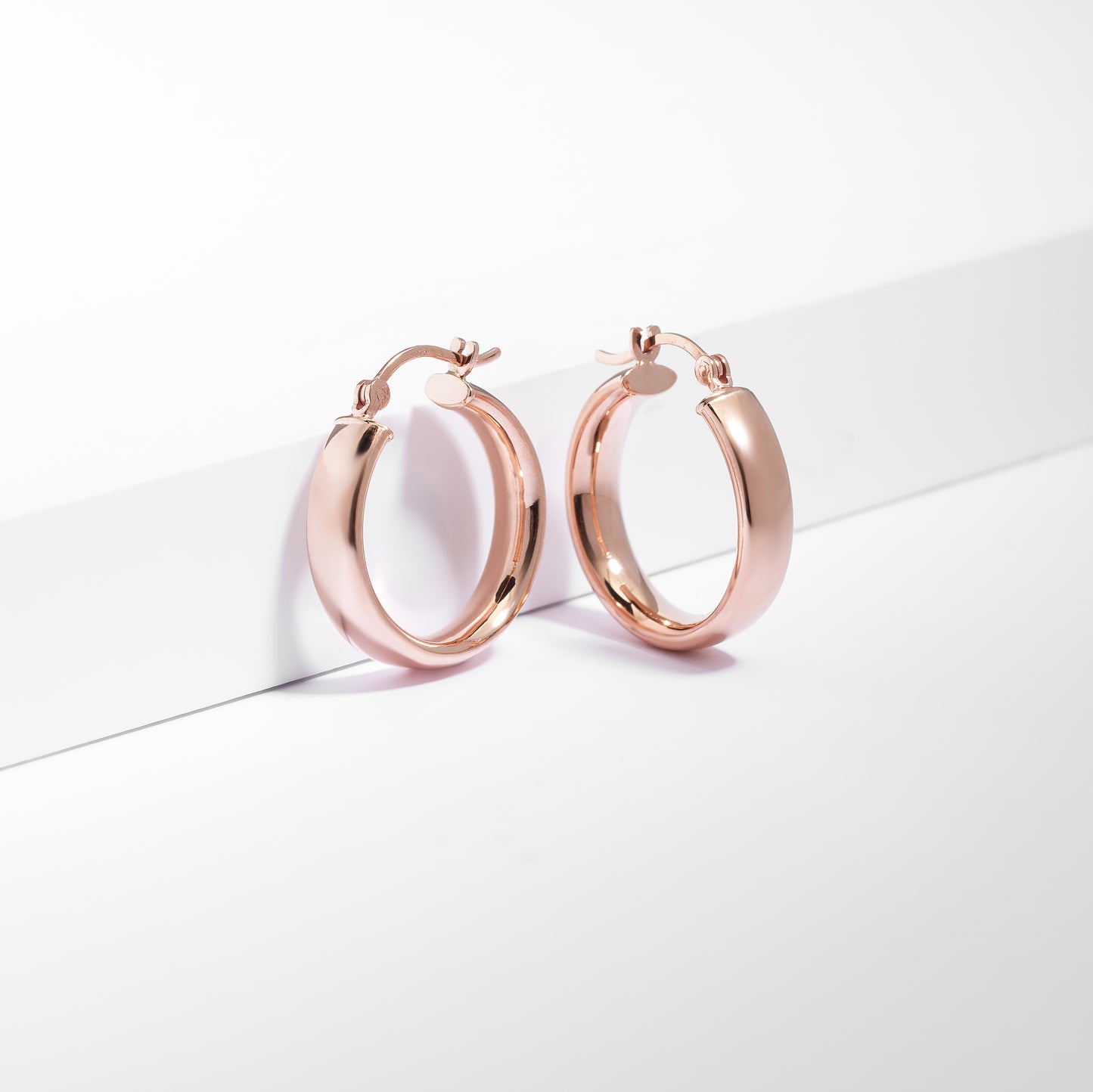 9K Rose Gold Round Half Round Tube Hoop Earrings 15mm