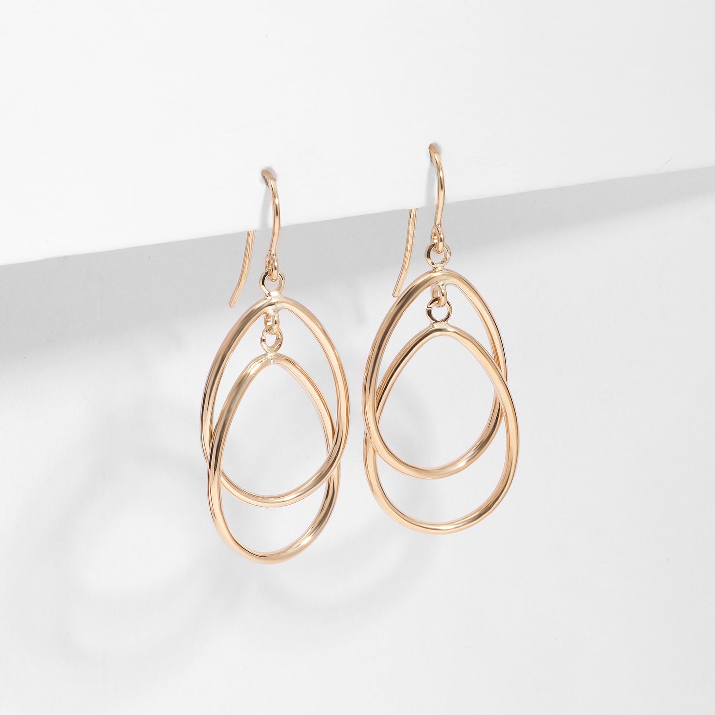 9K Yellow Gold Double Teardrop Shepherd Hook Earrings