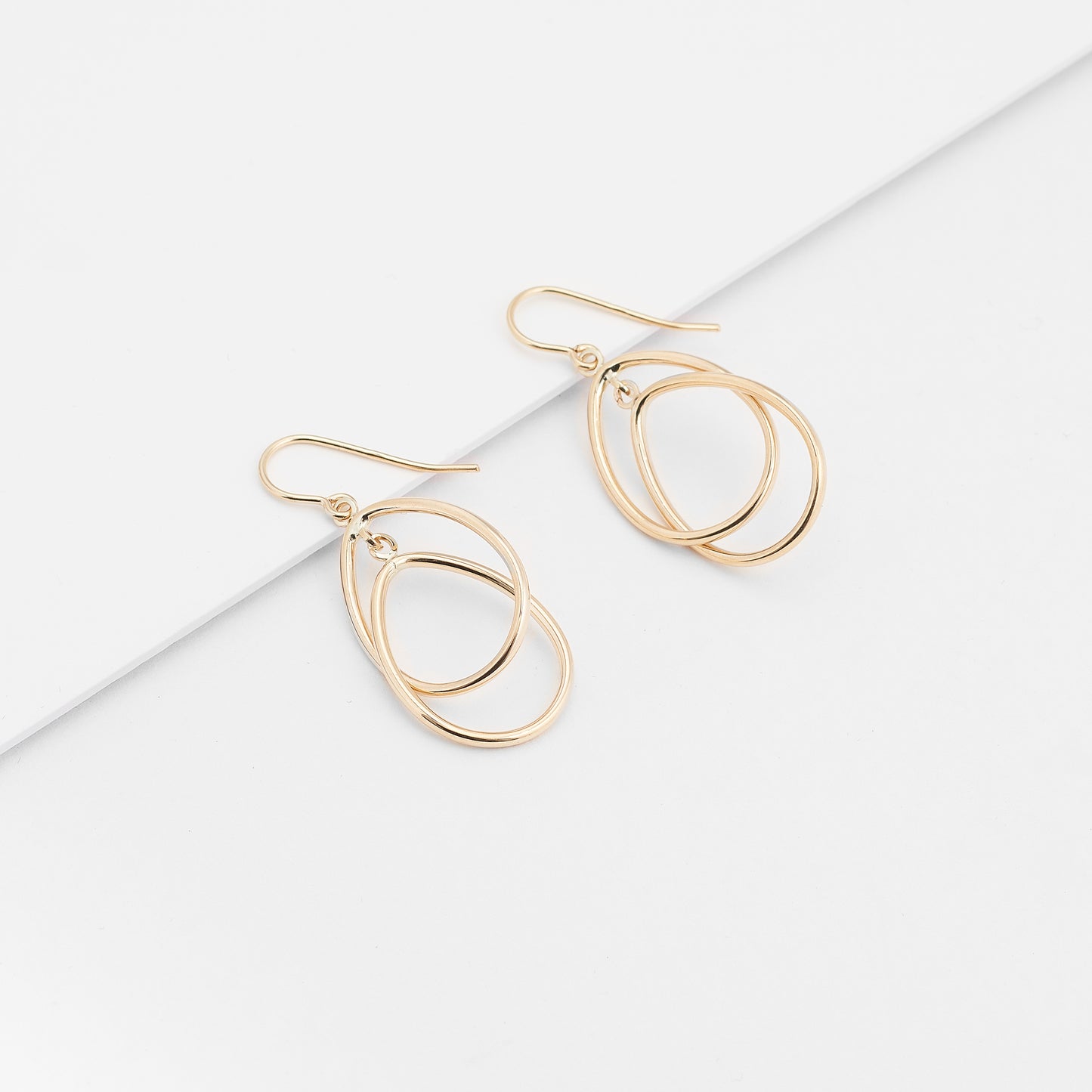 9K Yellow Gold Double Teardrop Shepherd Hook Earrings