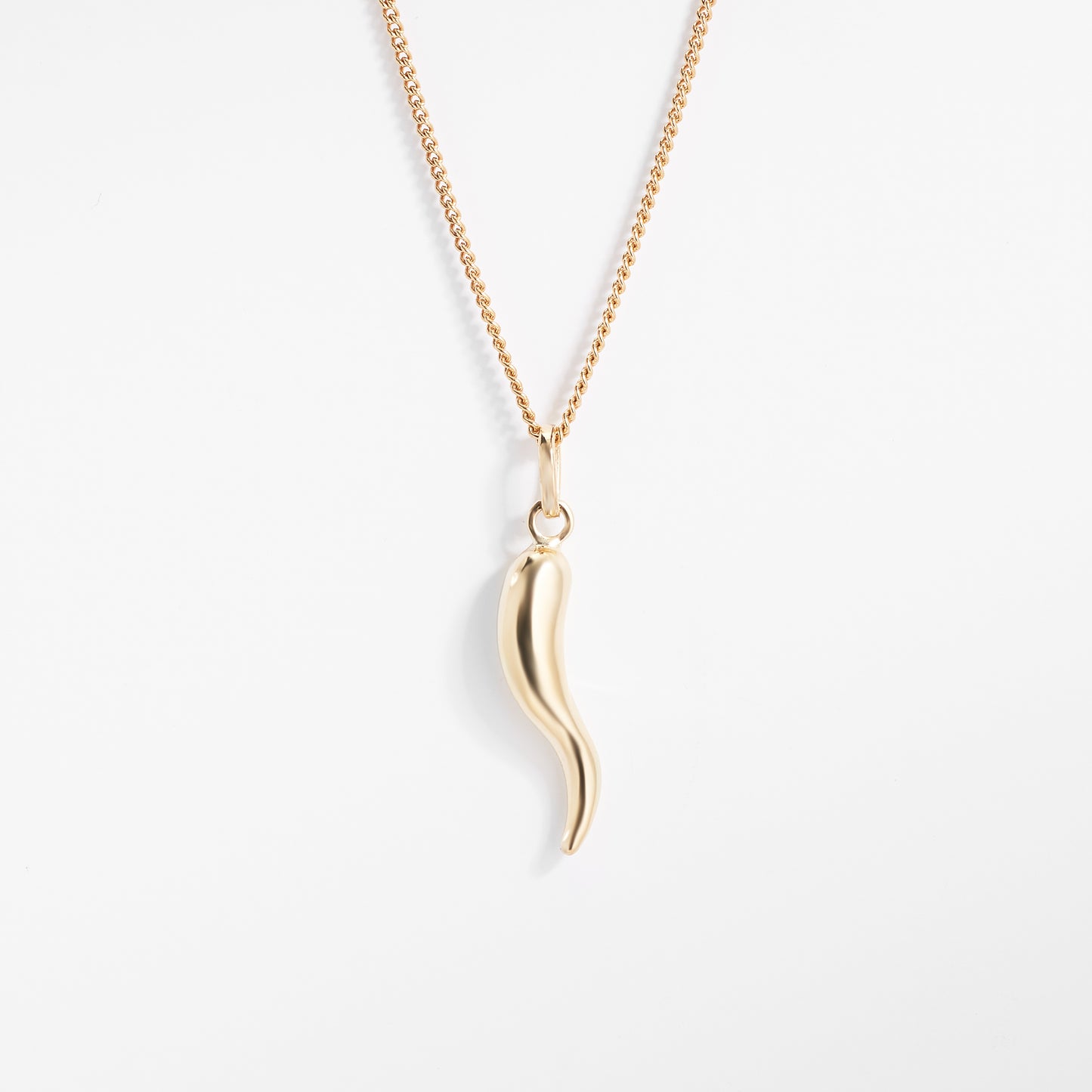 9K Yellow Gold Corno Horn Pendant 22mm