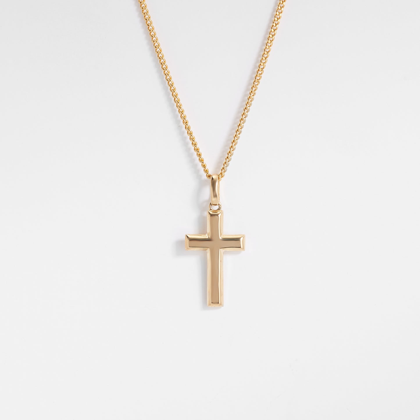 9K Yellow Gold Solid Bevelled Edge Cross Pendant 17x10mm