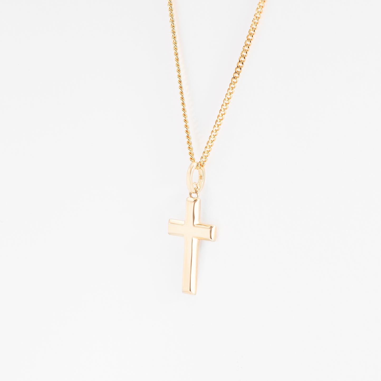 9K Yellow Gold Solid Bevelled Edge Cross Pendant 17x10mm