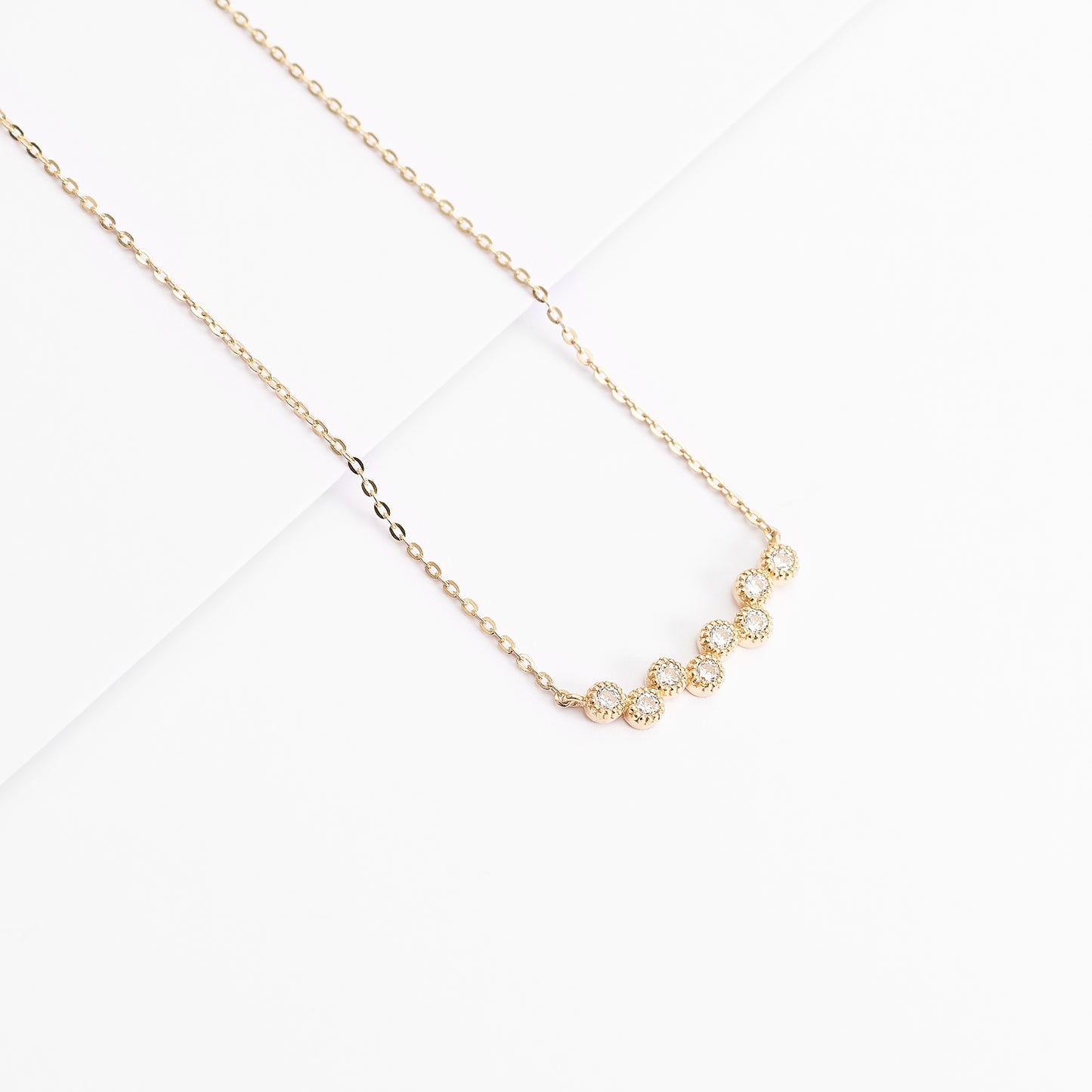 9K Yellow Gold Beaded Bezel Set Zirconia Necklace