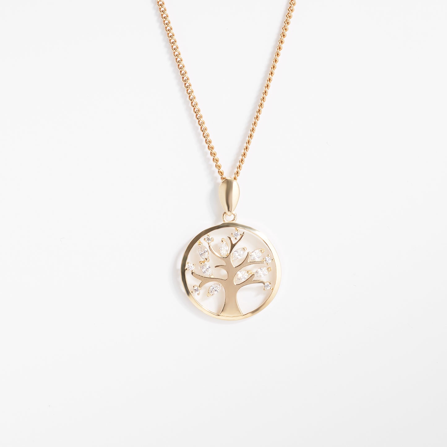 9K Yellow Gold Zirconia Tree Of Life Pendant 17mm