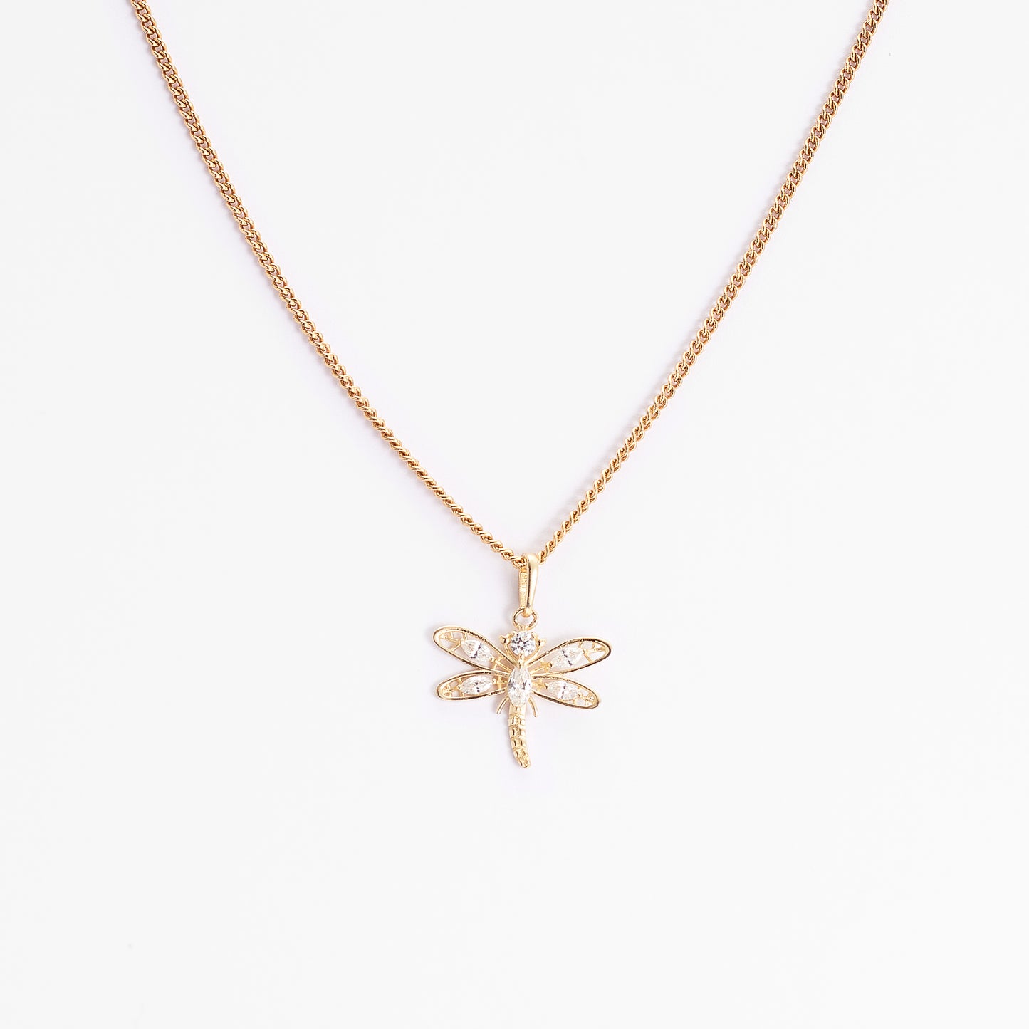 9K Yellow Gold Zirconia Dragonfly Pendant