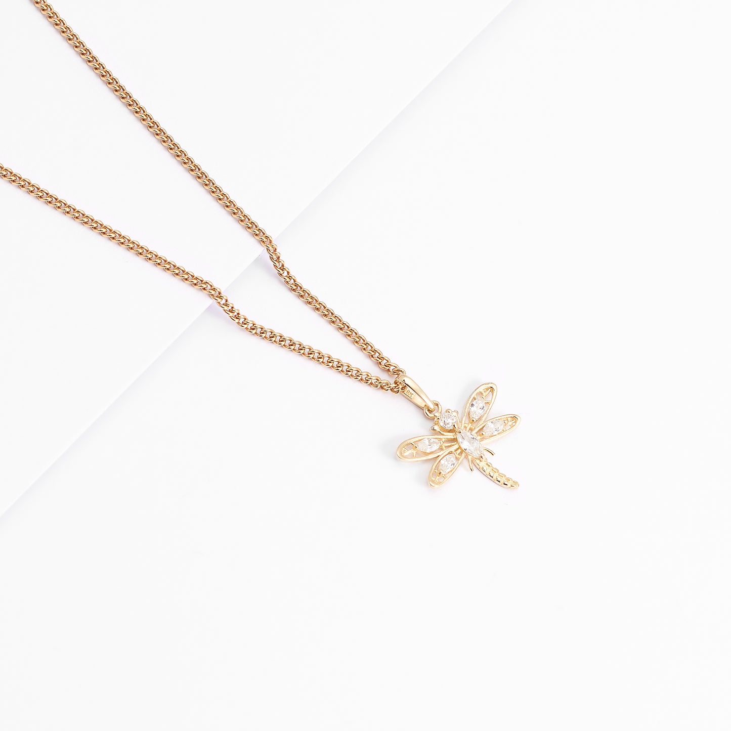 9K Yellow Gold Zirconia Dragonfly Pendant