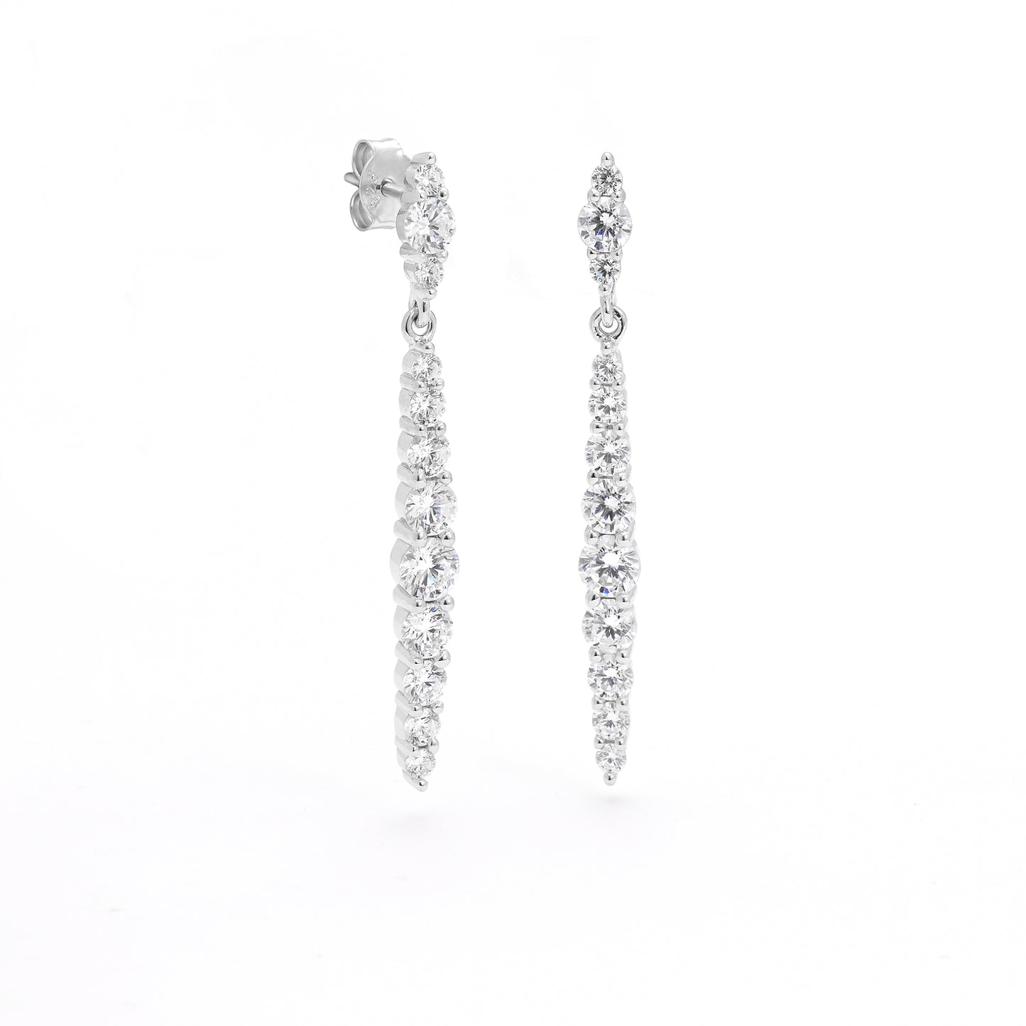 Silver RB white CZ graduating elongated drop stud earrings