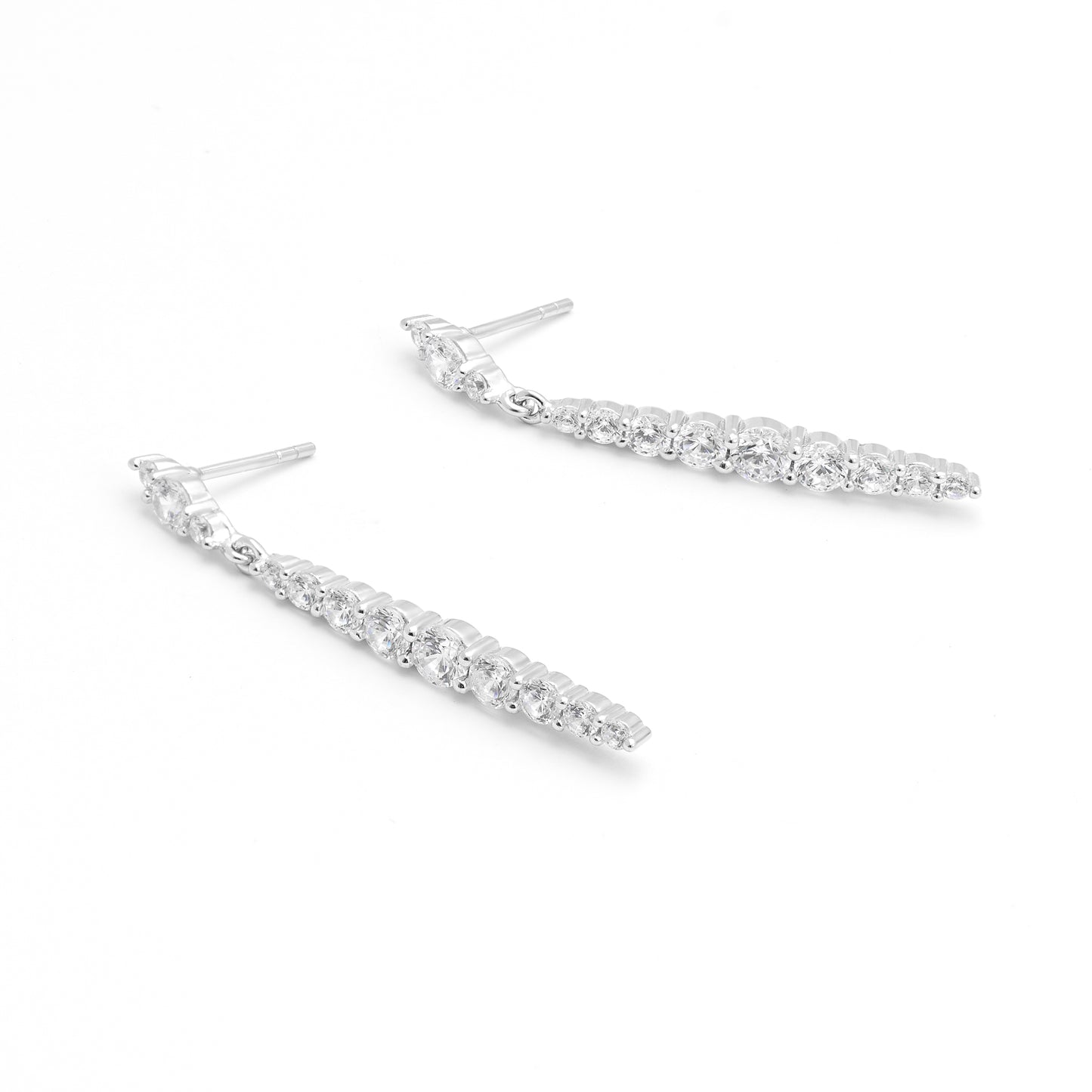 Silver RB white CZ graduating elongated drop stud earrings