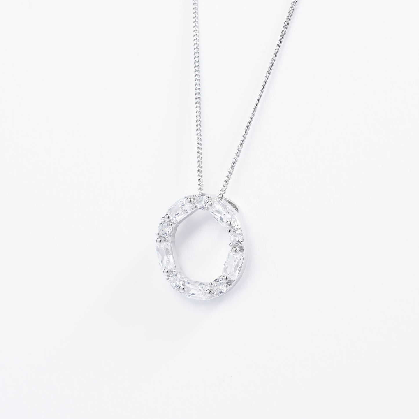 Sterling Silver Round And Baguette Zirconia Slider Pendant