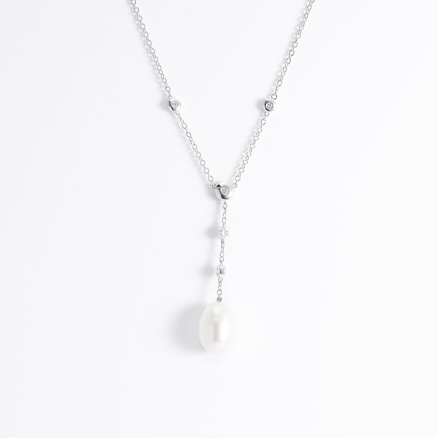 Sterling Silver Freshwater Pearl And Zirconia Necklace