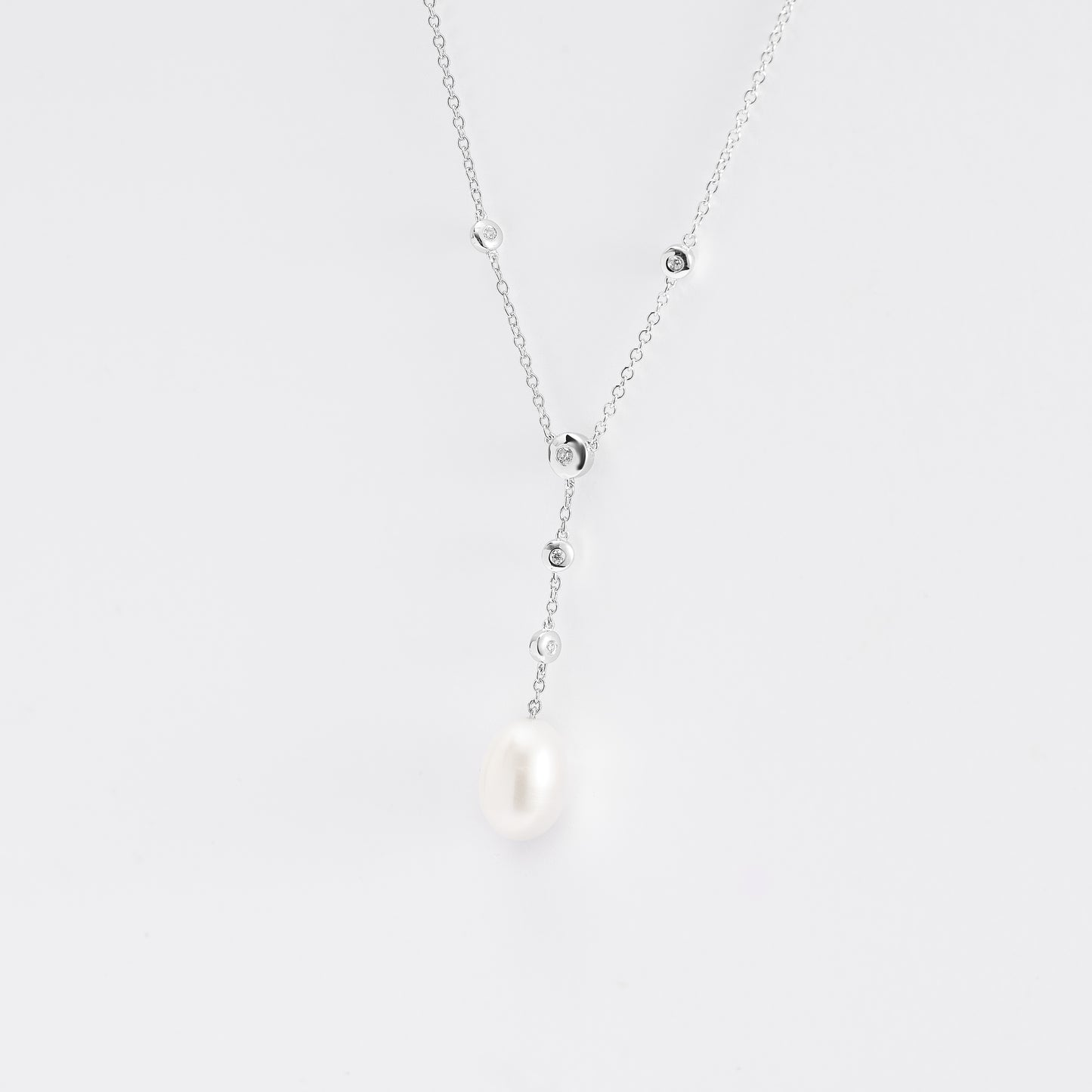 Sterling Silver Freshwater Pearl And Zirconia Necklace