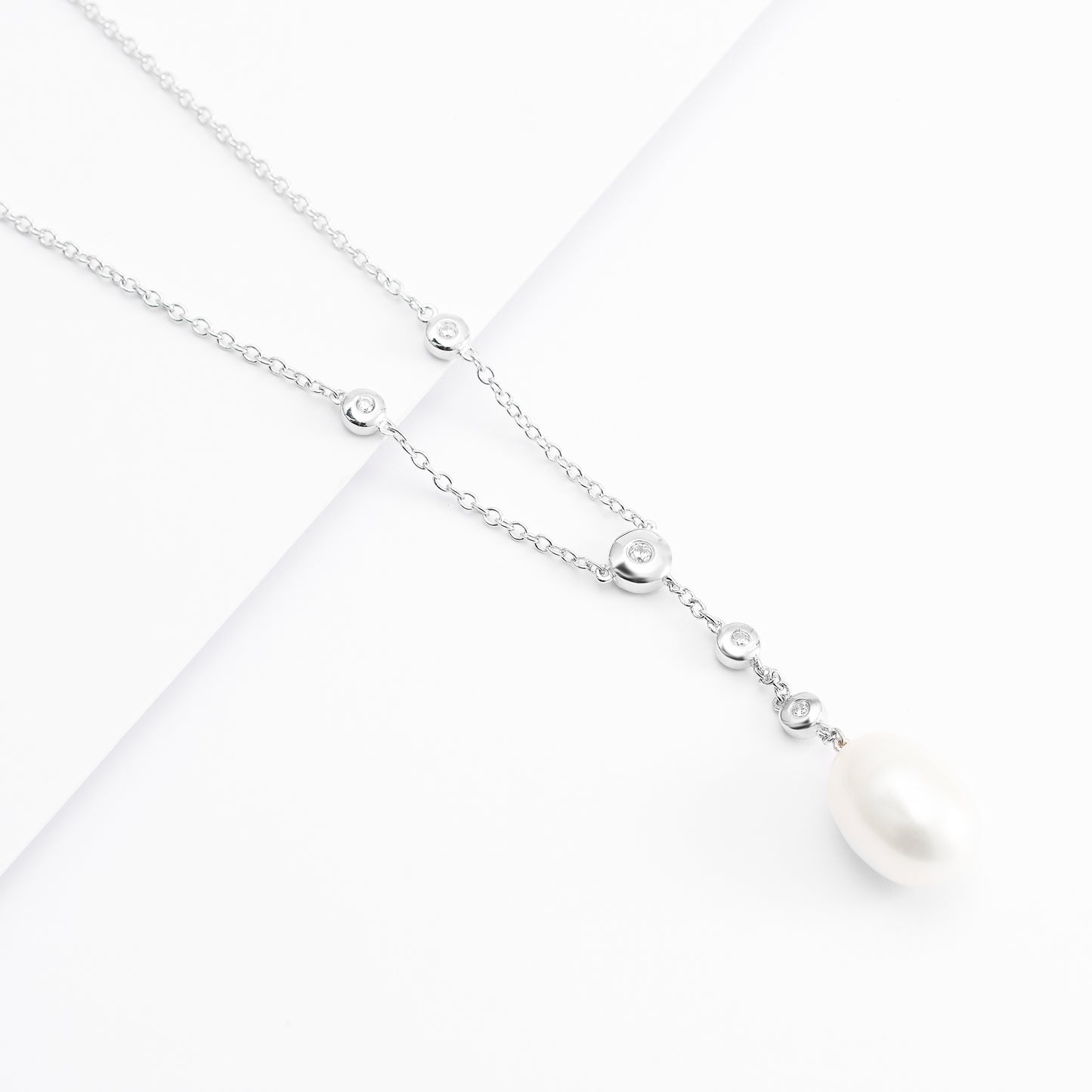 Sterling Silver Freshwater Pearl And Zirconia Necklace