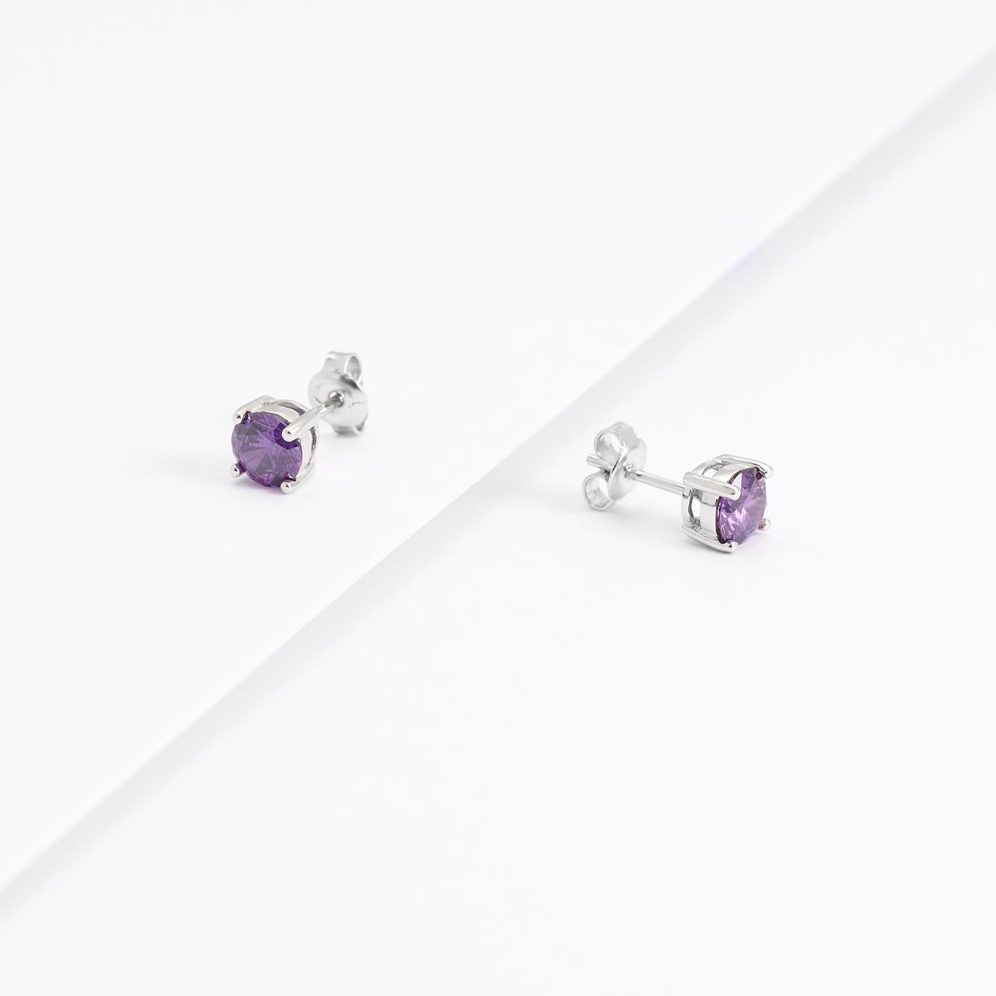 Sterling Silver Purple Zirconia Round Stud Earrings 6mm