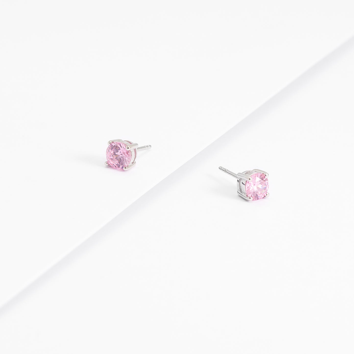 Sterling Silver Pink Zirconia Round Stud Earrings 6mm