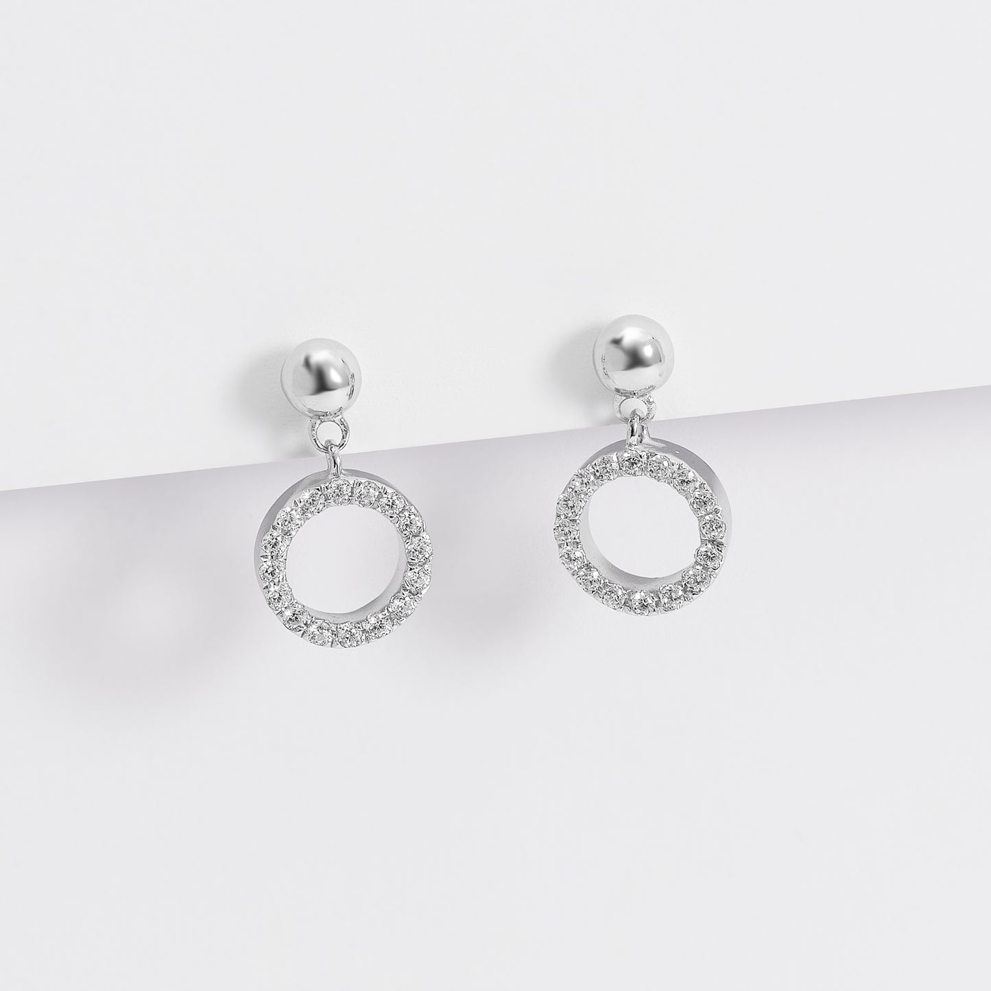 Sterling Silver 4mm Ball Stud With Zirconia Open Circle Drop Earrings