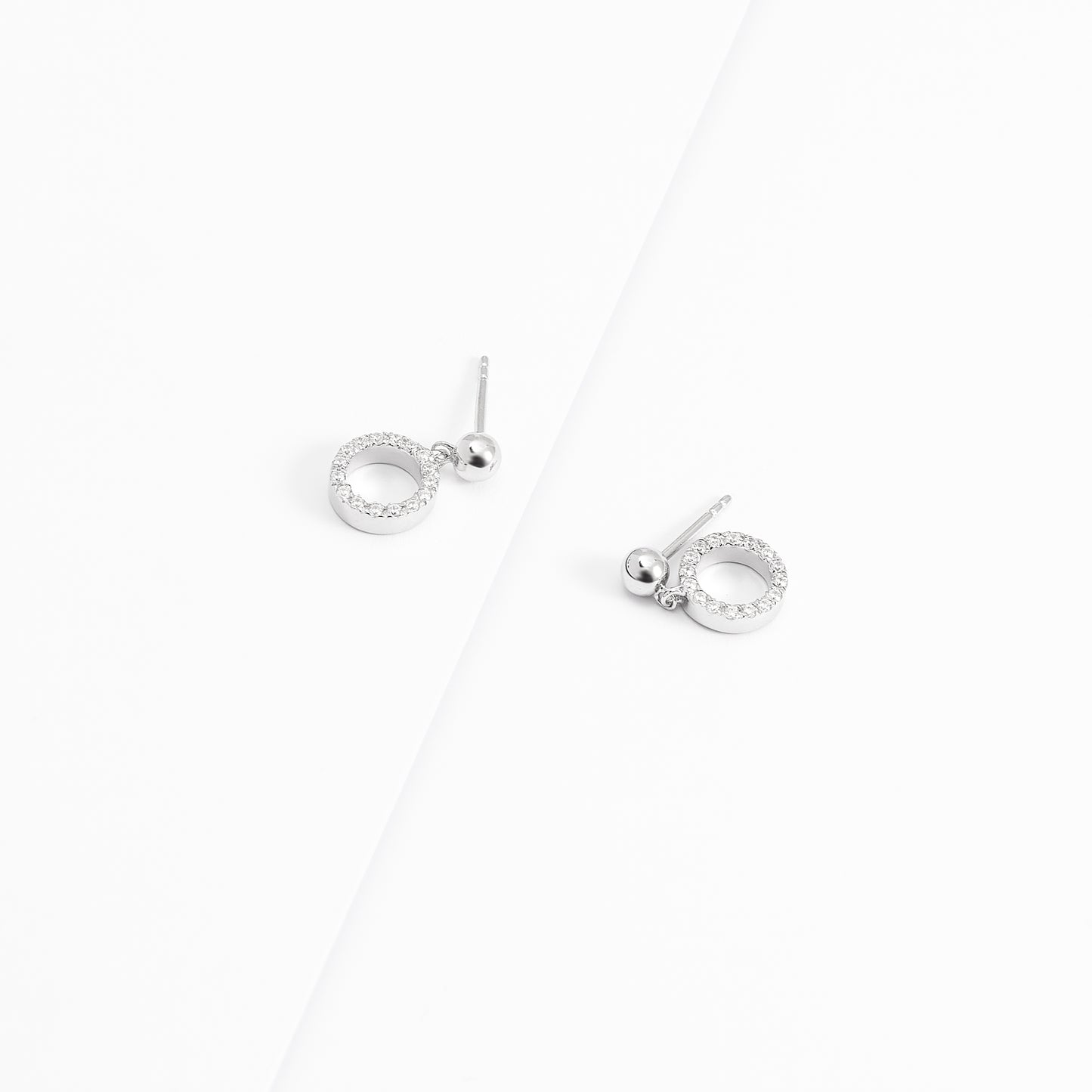 Sterling Silver 4mm Ball Stud With Zirconia Open Circle Drop Earrings