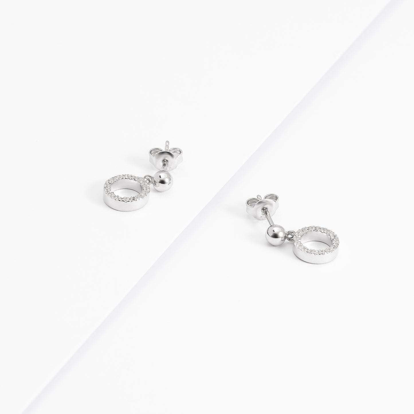 Sterling Silver 4mm Ball Stud With Zirconia Open Circle Drop Earrings