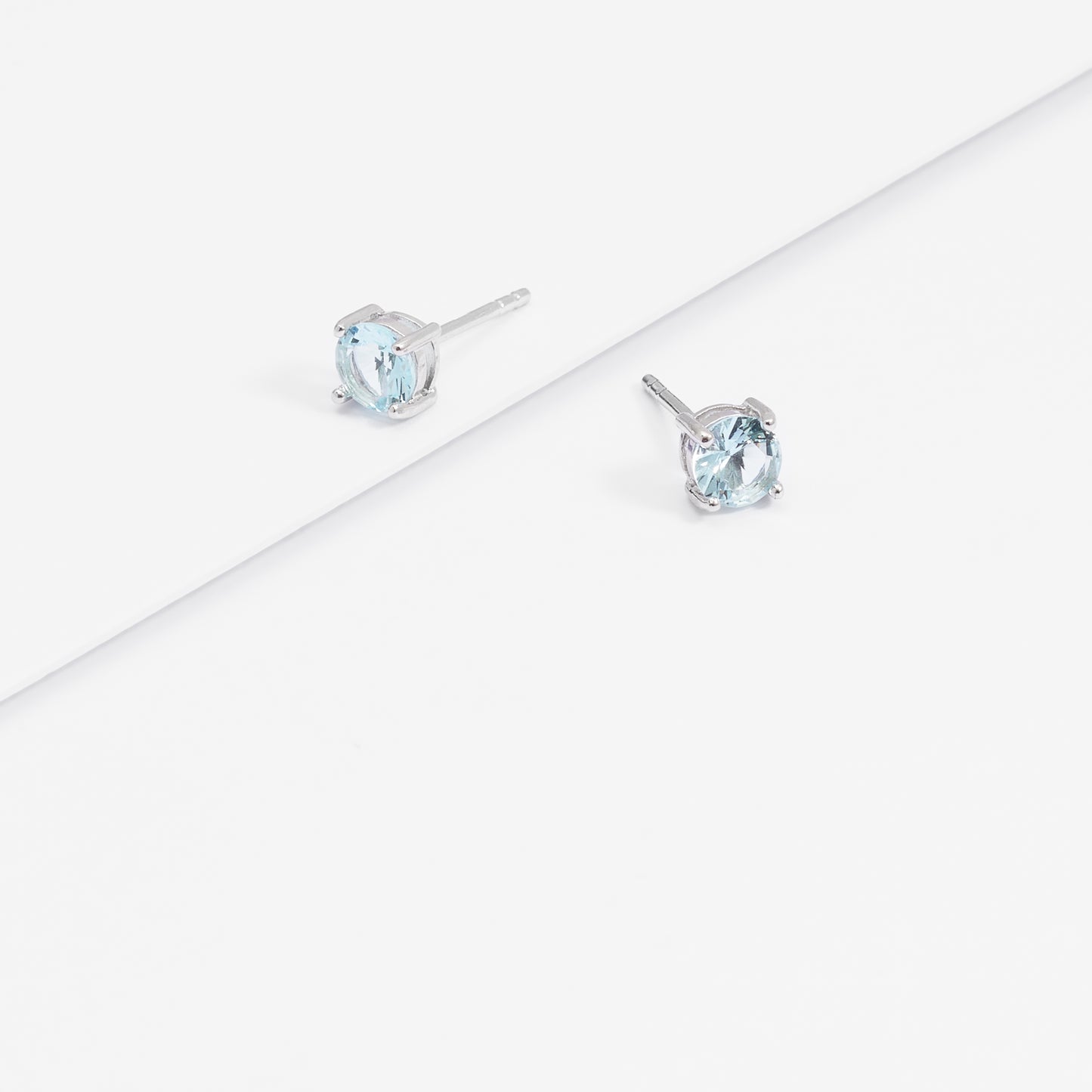 Sterling Silver Zirconia March Birthstone Stud Earrings 5mm