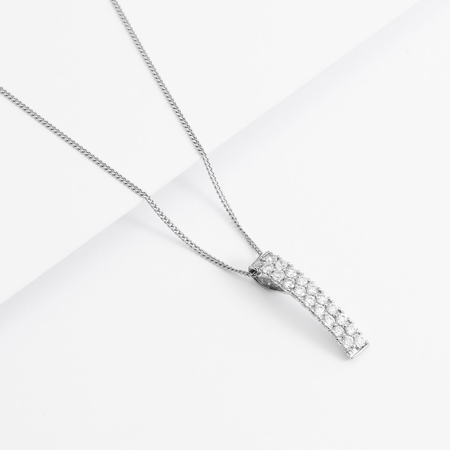 Sterling Silver Zirconia Arc Double Row Slider Pendant