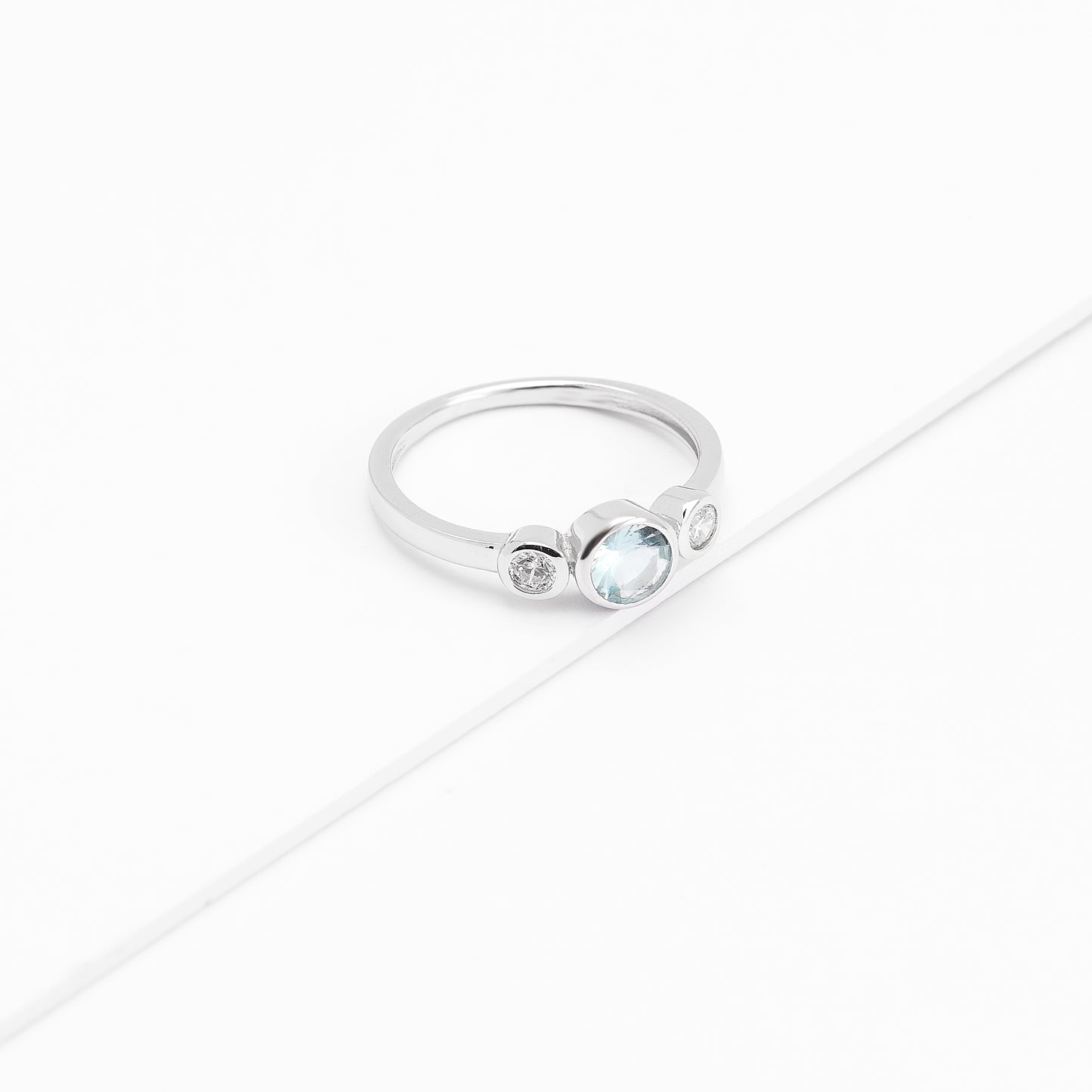 Sterling Silver Zirconia Bezel March Birthstone Ring