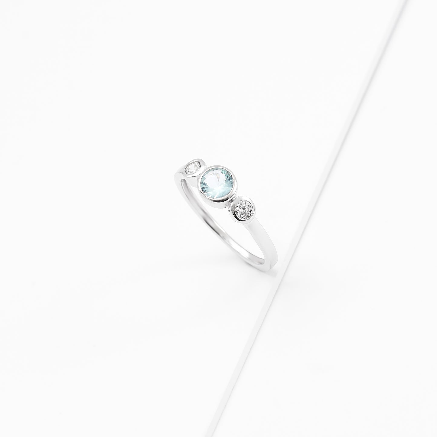 Sterling Silver Zirconia Bezel March Birthstone Ring