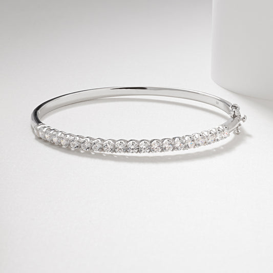 Sterling Silver Round Brilliant Zirconia Claw Set Hinged Bangle 60mm