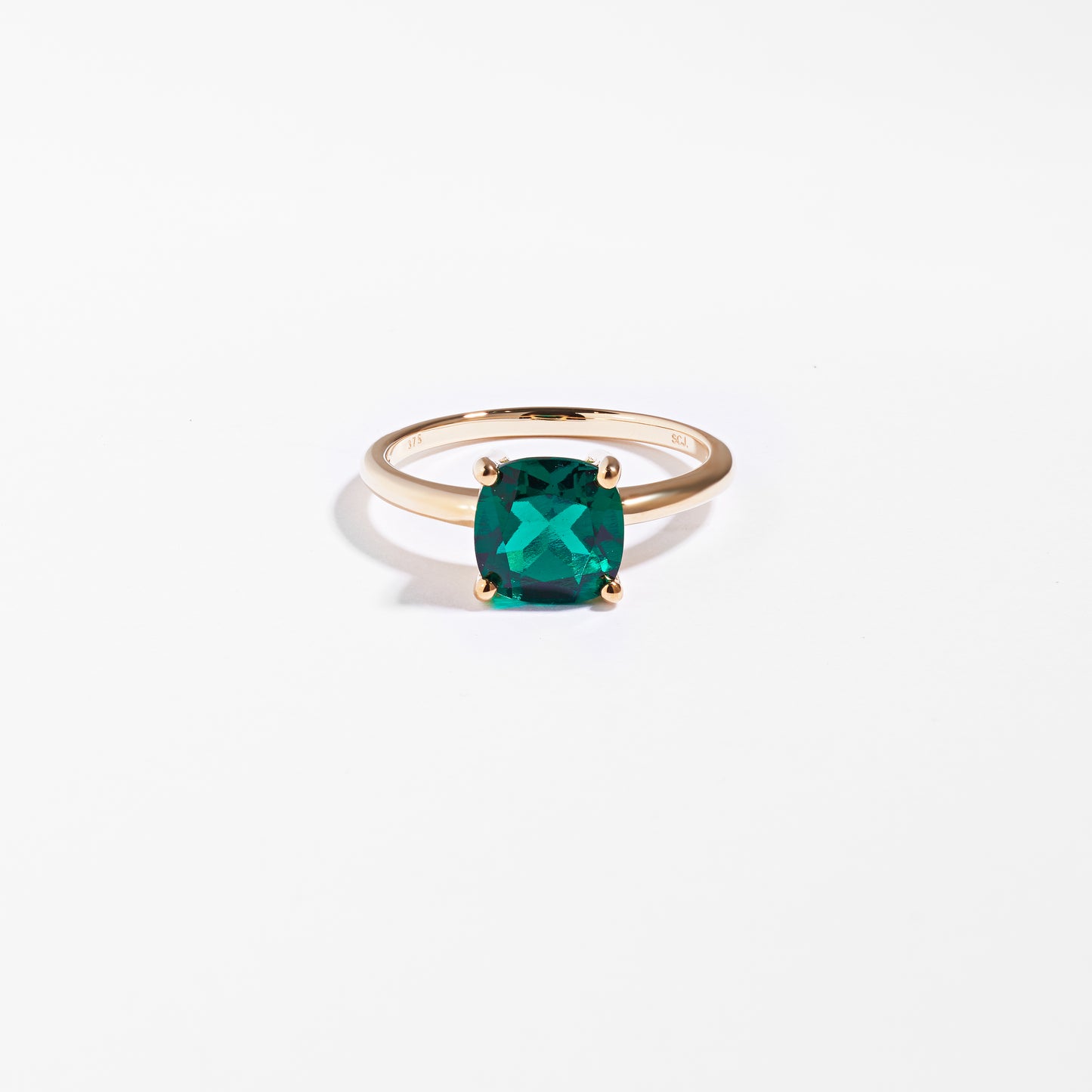 9K Yellow Gold Created Emerald May Birthstone Ring