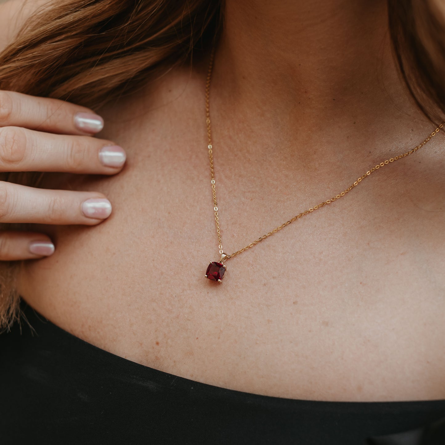 9K Yellow Gold Created Ruby July Birthstone Pendant