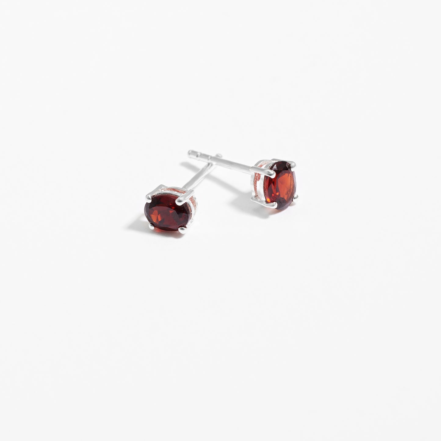 Sterling Silver Garnet Oval January Birthstone Stud Earrings