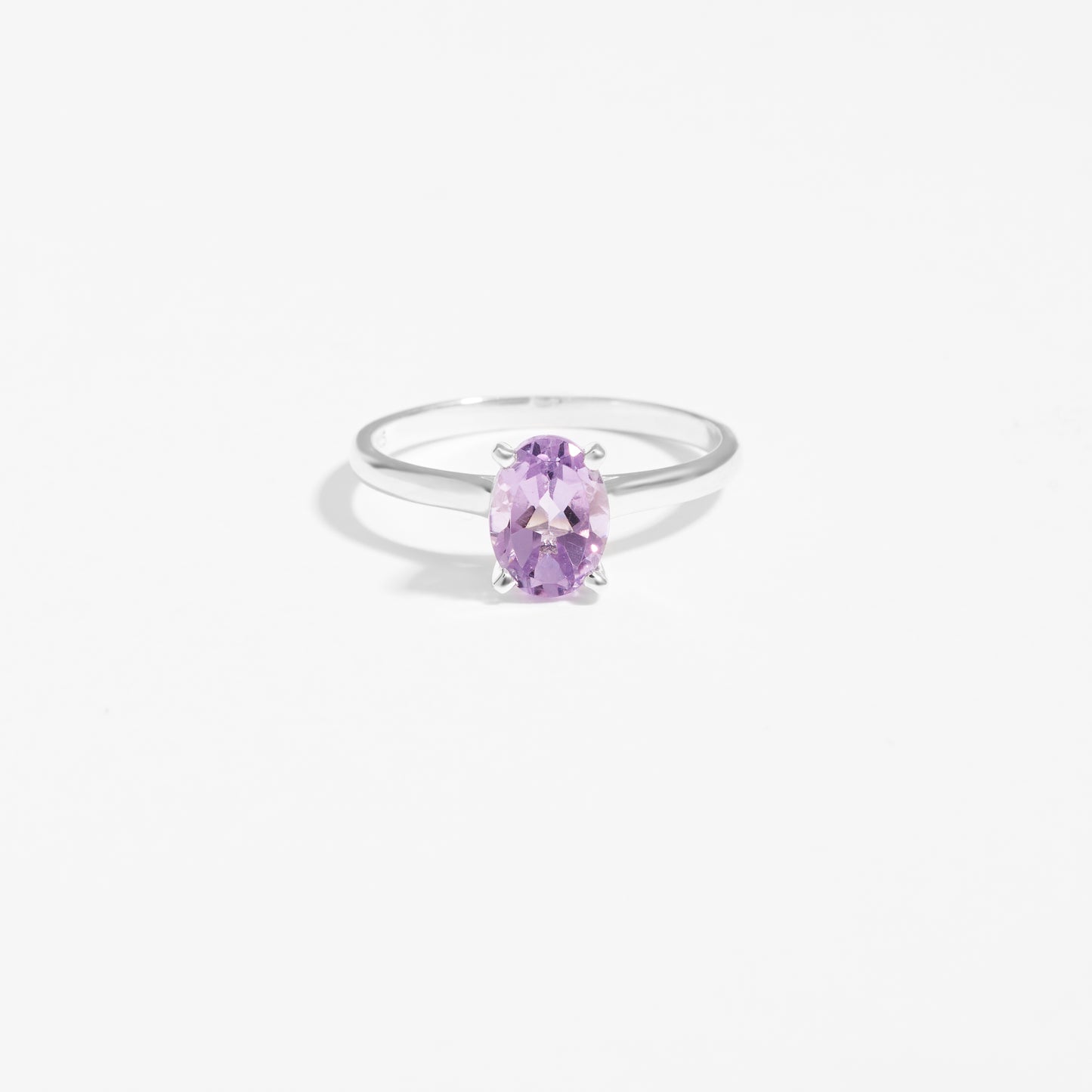 Sterling Silver Oval Pink Amethyst June Birthstone Ring