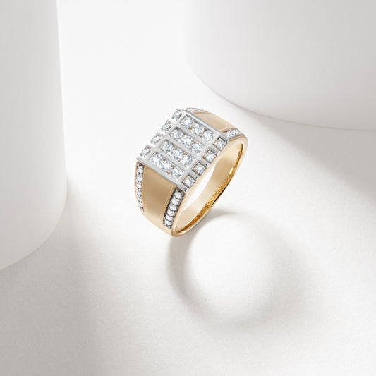 9K Yellow And White Gold Diamond Vertical Row Ring 1tdw