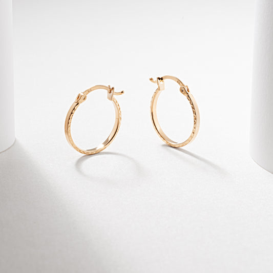 9K Yellow Gold Diamond Cut Square Edge Hoops