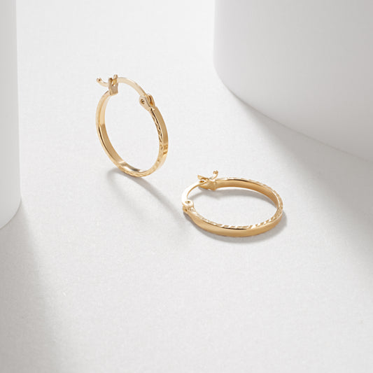 9K Yellow Gold Diamond Cut Square Edge Hoops