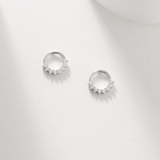 Sterling Silver Petite Zirconia Open Circle Stud Earrings10mm