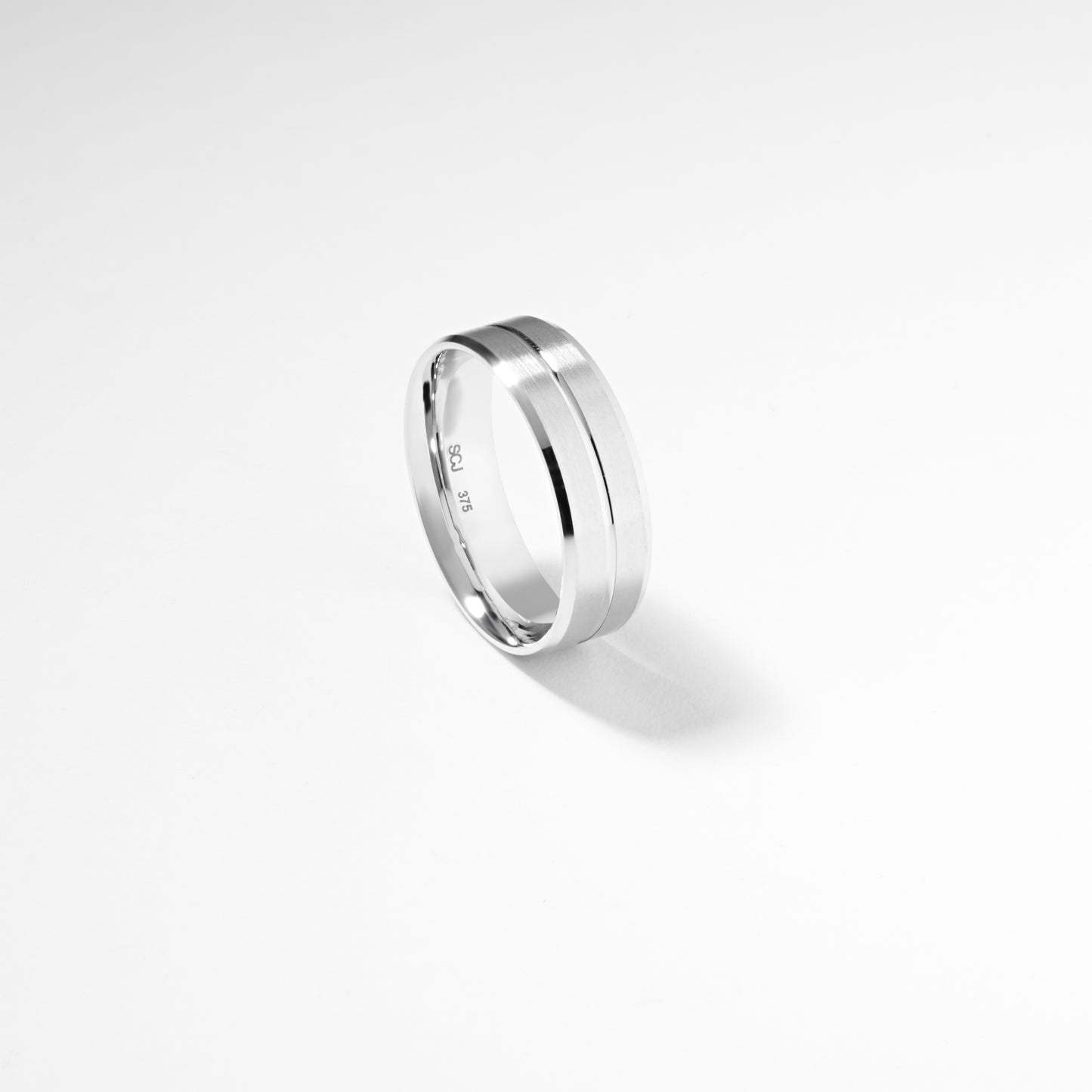 9K White Gold Polished Centre Groove And Bevel Edges Band with Brushed Finish 7mm