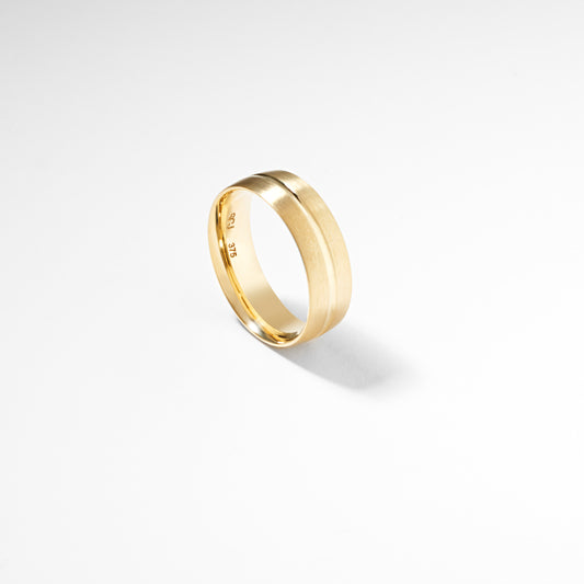 9K Yellow Gold Polished Centre Groove And Bevel Edges Band with Brushed Finish 7mm