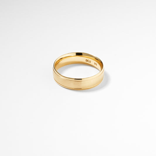 9K Yellow Gold Brushed Centre With Polished Edges Band Ring 6mm