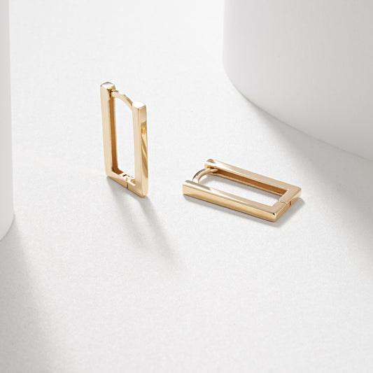 9k Yellow Gold  Square Edged Rectangle Huggie Earrings