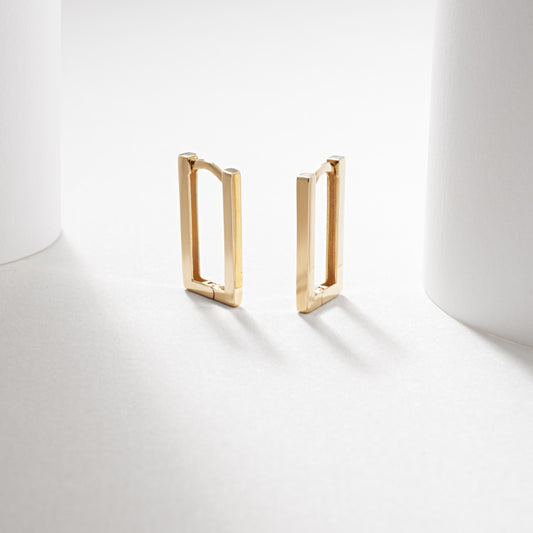 9k Yellow Gold  Square Edged Rectangle Huggie Earrings