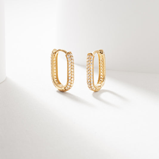 9k Yellow Gold Pave Set Zirconia Huggie Earrings