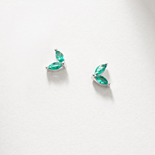 Silver CR. Emerald Marquise Stud Earrings