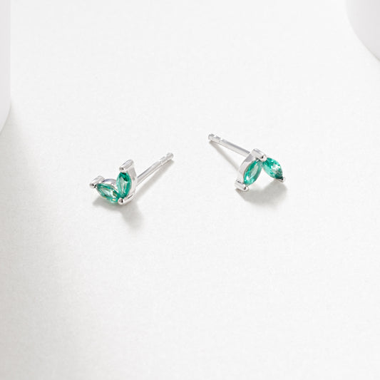 Silver CR. Emerald Marquise Stud Earrings