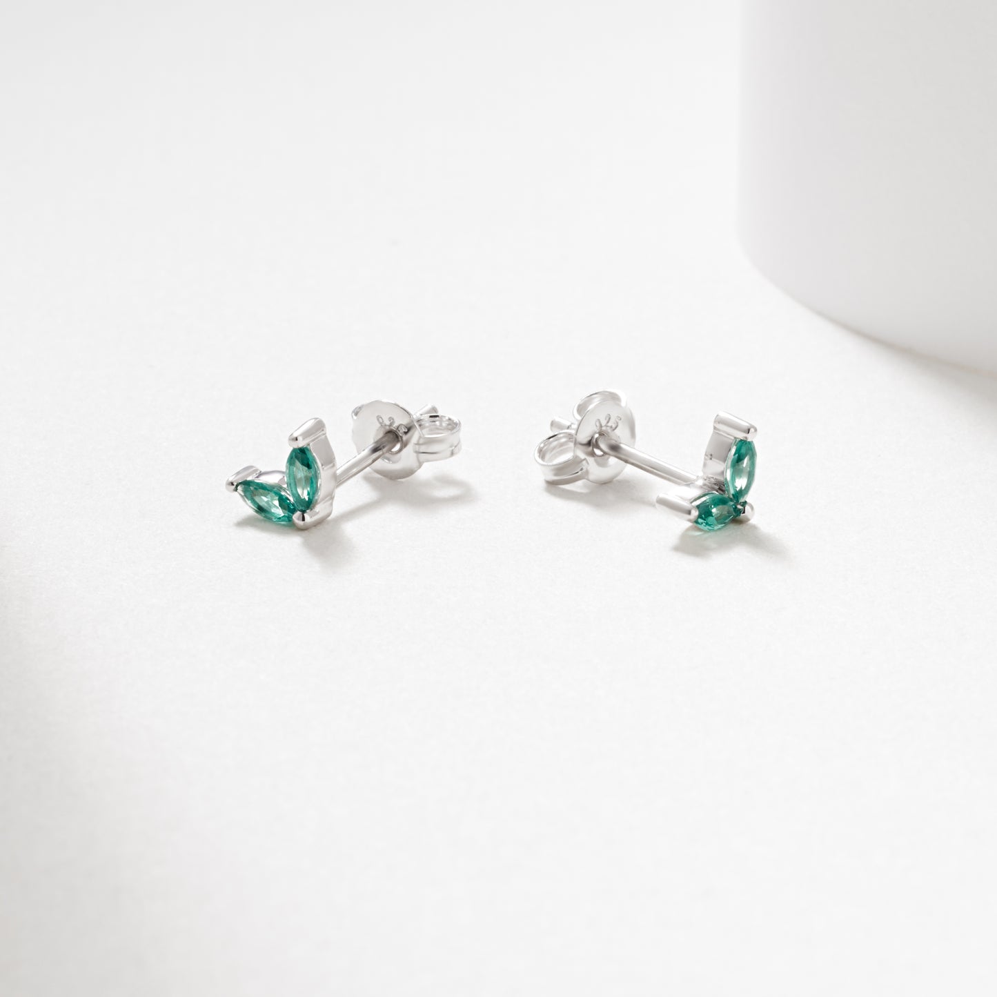 Silver CR. Emerald Marquise Stud Earrings