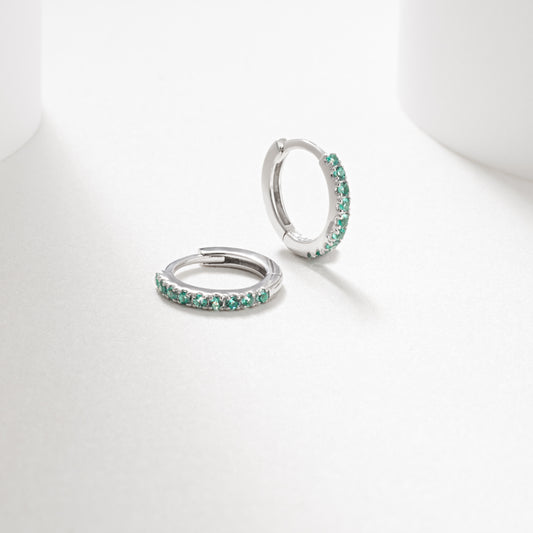 Silver Created Emerald Huggie Earrings