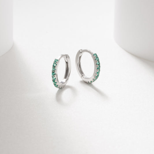 Silver Created Emerald Huggie Earrings